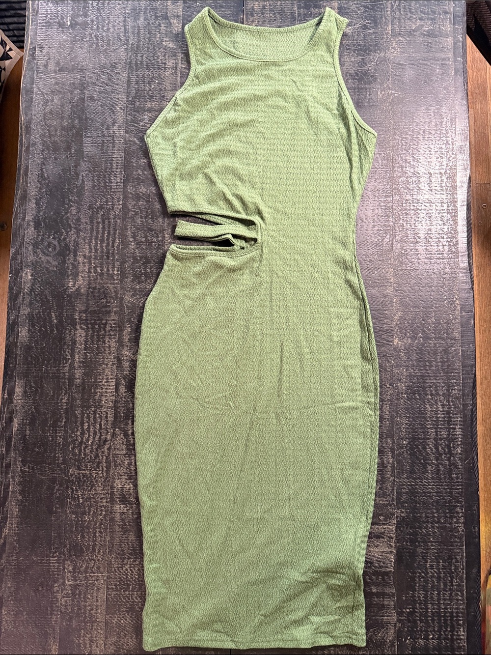 SHEIN Olive Green Sleeveless Cutout Midi Dress
